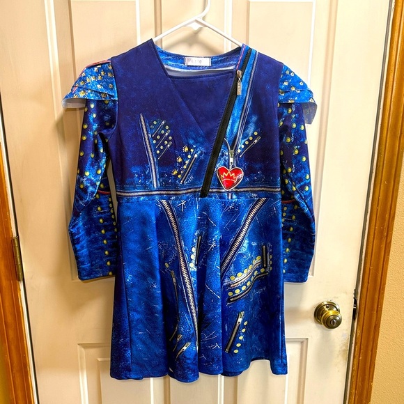 Kids Evie from Disney Descendants Inspired Blue and Gold Long Sleeve Dress - Picture 1 of 7